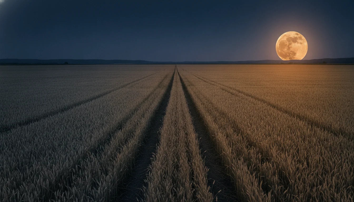 Amber harvest moon rising over a late-summer field for the September 2026 horoscope